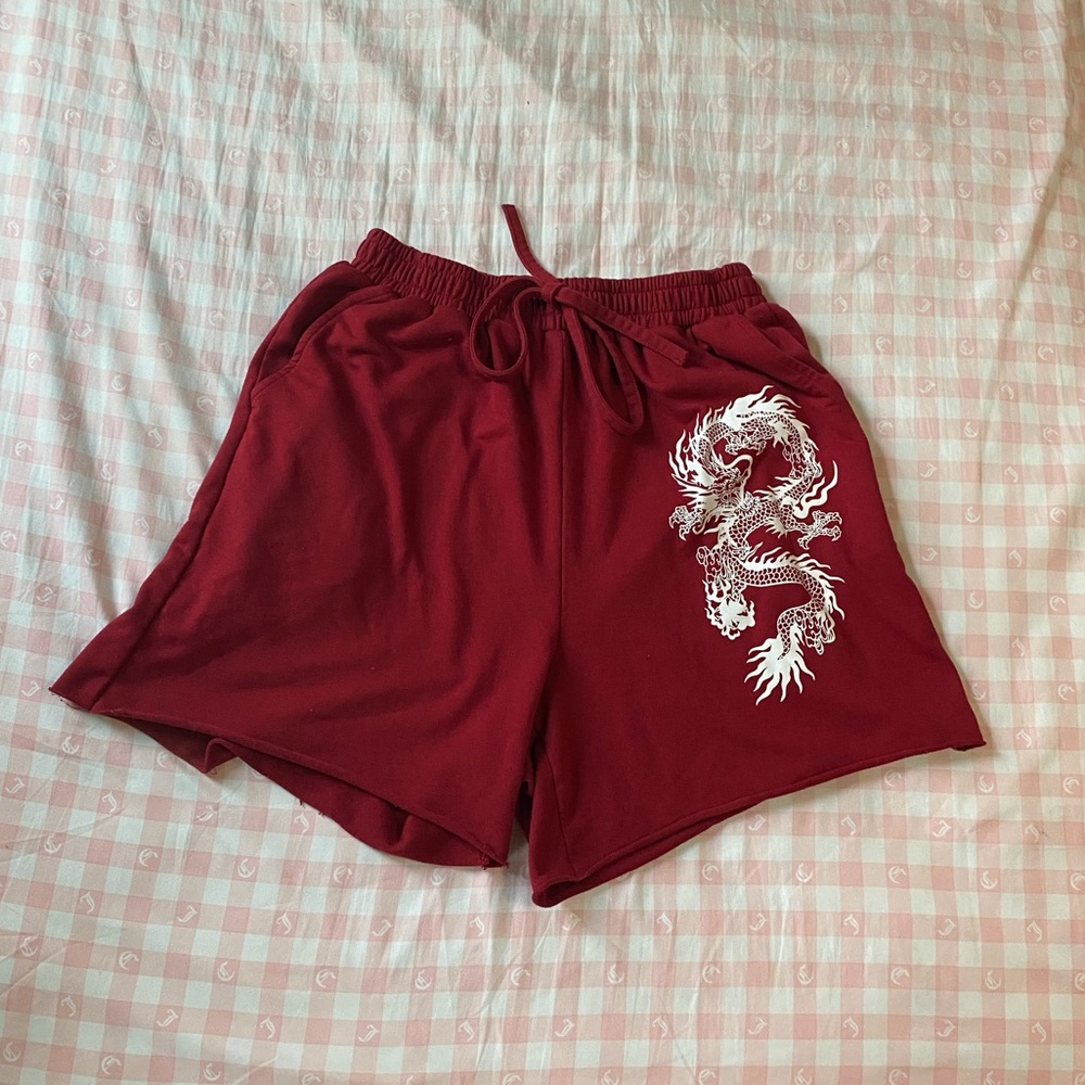 SHEIN size small red shorts dragon disegn